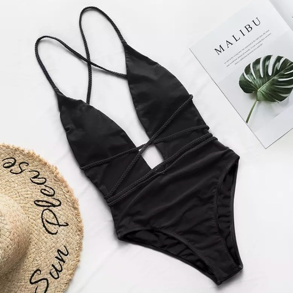 SOLD OUT CLEARANCE Black Deep V High Cut Sexy 1Pc Swimsuit - Picture 5 of 6